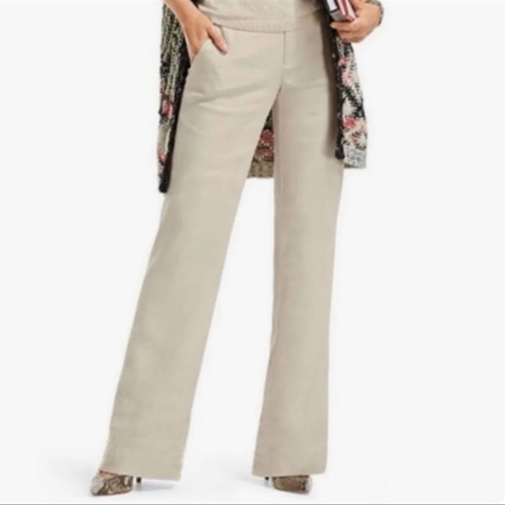 CAbi‎ #813R Ivory Everly High-Rise Linen Blend Wide Leg Trouser Pants Size 8